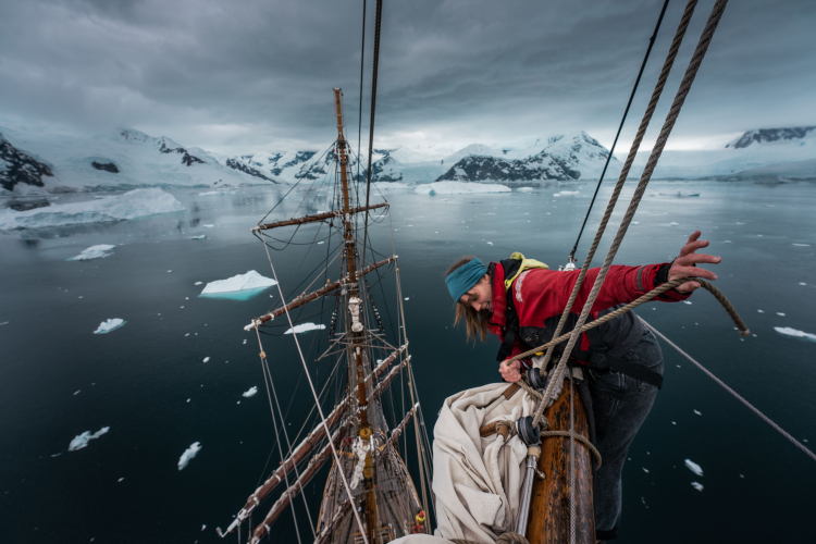 Climbing Mast in Antarctica - Bark Europa Benjamin Hardman
