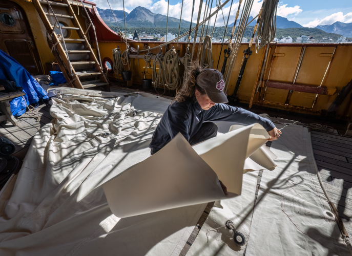 Sail reparing in Ushuaia