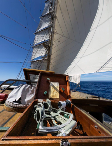Catching up a fair breeze under full sail over calm seas by Jordi Plana Morales