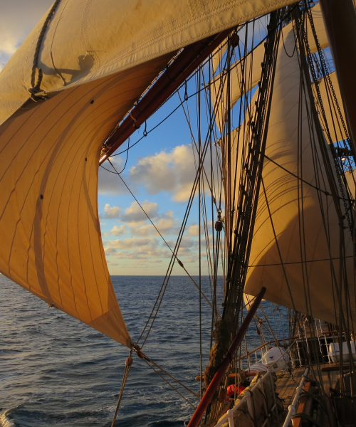 Bark Europa open sails on the Pacific