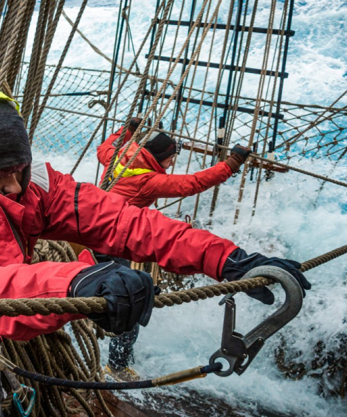 Bark Europa Antarctica expedition crew work