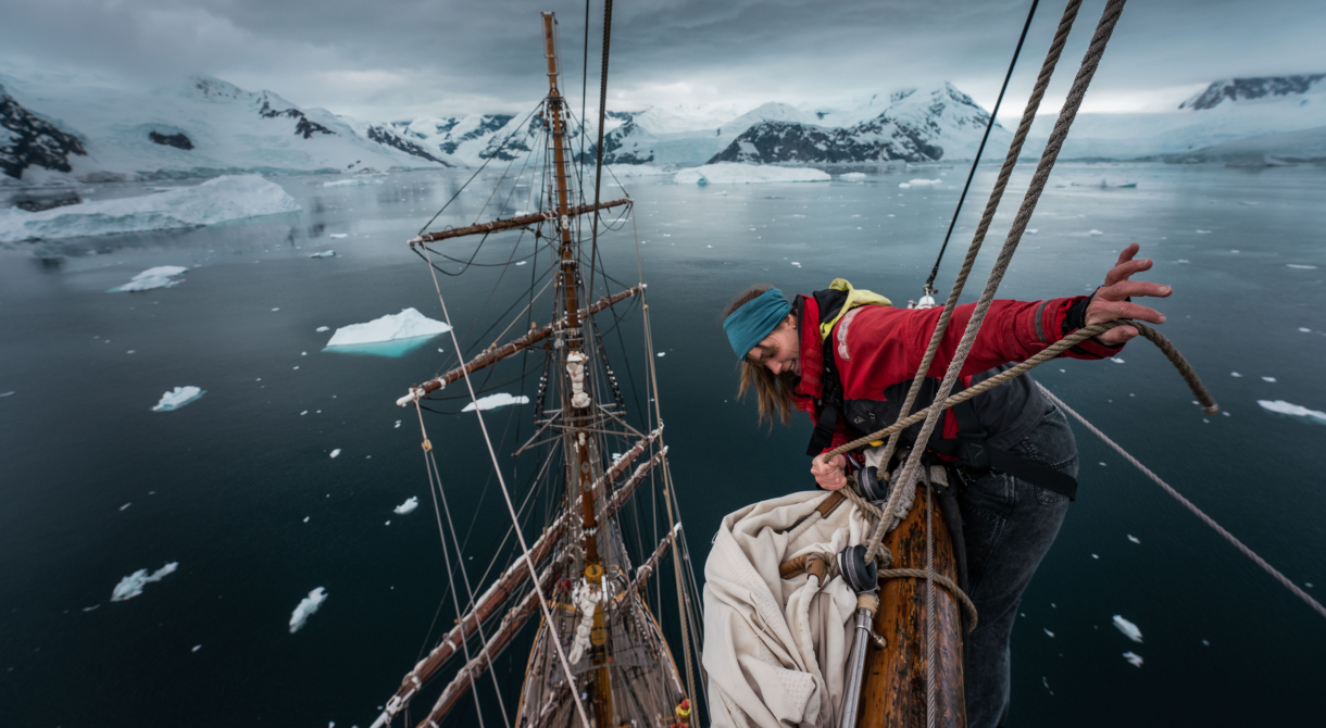 Climbing Mast in Antarctica - Bark Europa Benjamin Hardman