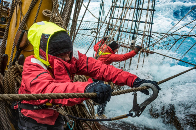 Bark Europa Antarctica expedition crew work
