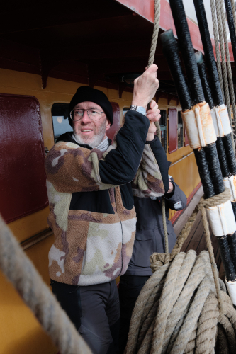 Unfurling the outer jib. Finally some great sailing