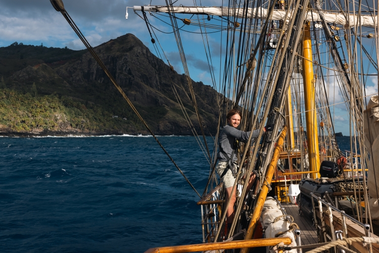 Bark EUROPA sailing Pacific Pitcairn Island by Fraser Edwards