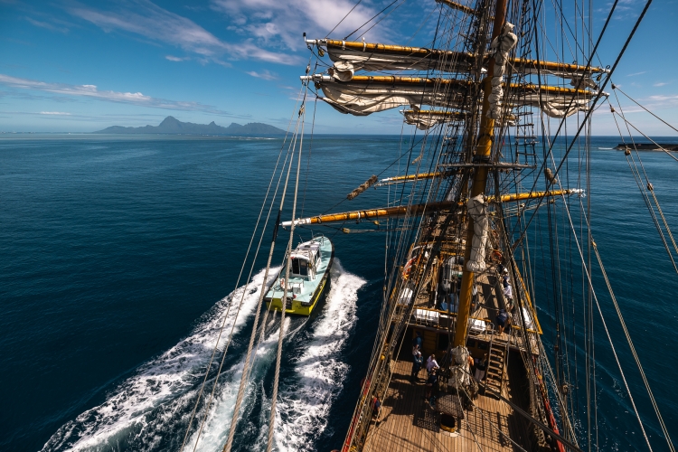 Bark EUROPA sailing from Tahiti by Fraser Edwards