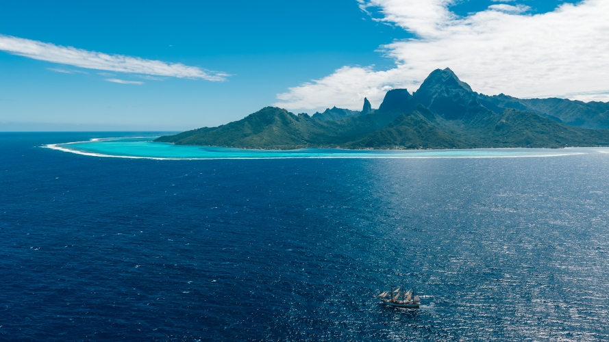 Bark EUROPA sailing from Tahiti by Fraser Edwards