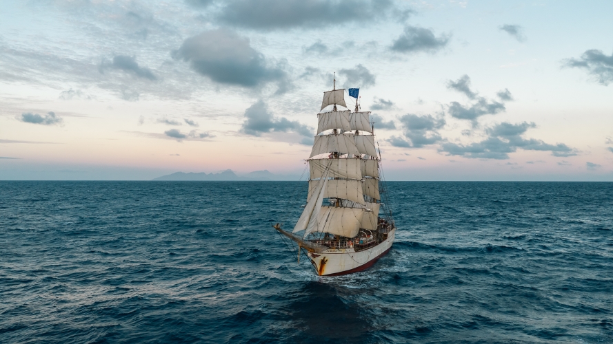 Bark EUROPA sailing from Tahiti by Fraser Edwards