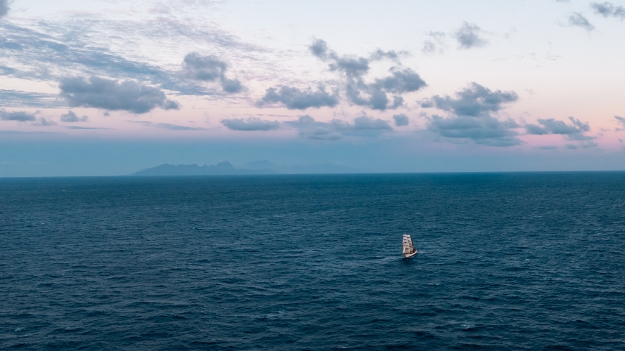 Bark EUROPA sailing from Tahiti by Fraser Edwards