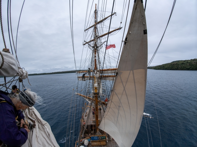 Heading out to sea again from Vava'u Tonga Bark EUROPA Johanne