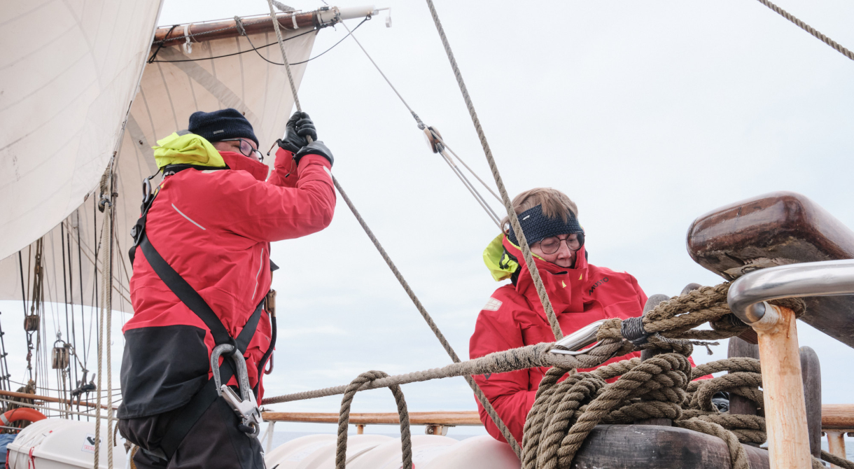 Unfurling the outer jib. Finally some great sailing