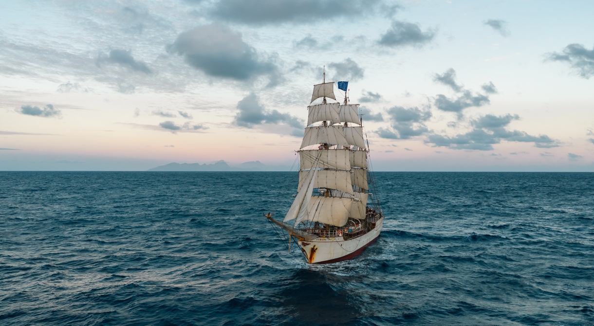 Bark EUROPA sailing from Tahiti by Fraser Edwards