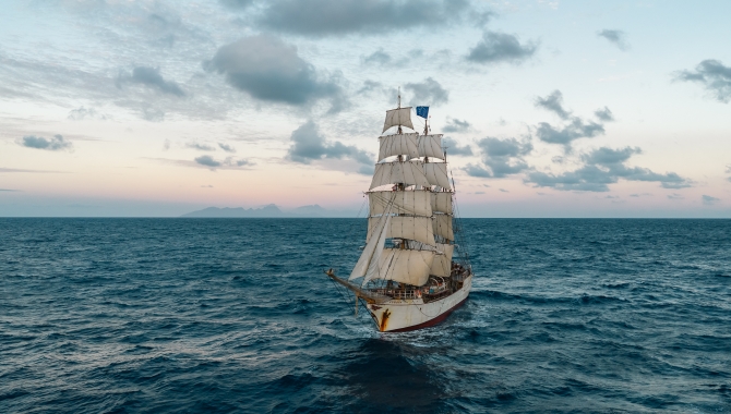 Bark EUROPA sailing from Tahiti by Fraser Edwards