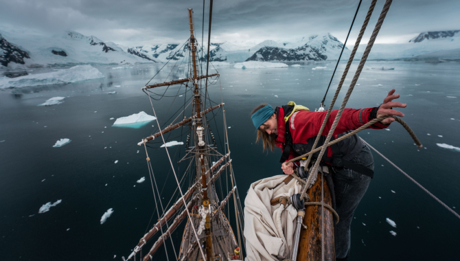 Climbing Mast in Antarctica - Bark Europa Benjamin Hardman