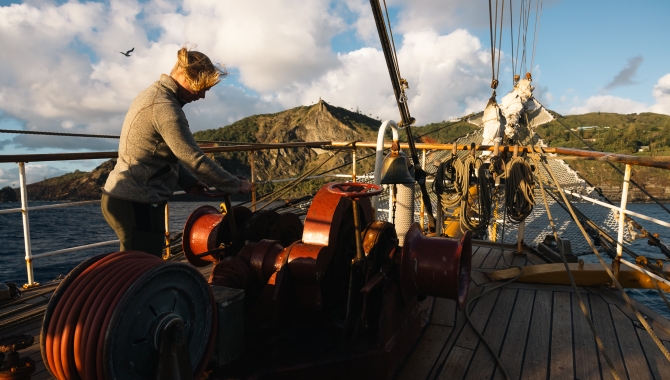 Bark EUROPA sailing Pacific Pitcairn Island by Fraser Edwards
