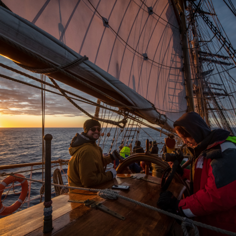 On lookout at sunset